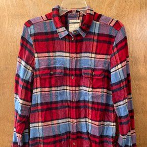 American Eagle Outfitters Women's Blue and Red Striped Flannel Size Extra Large